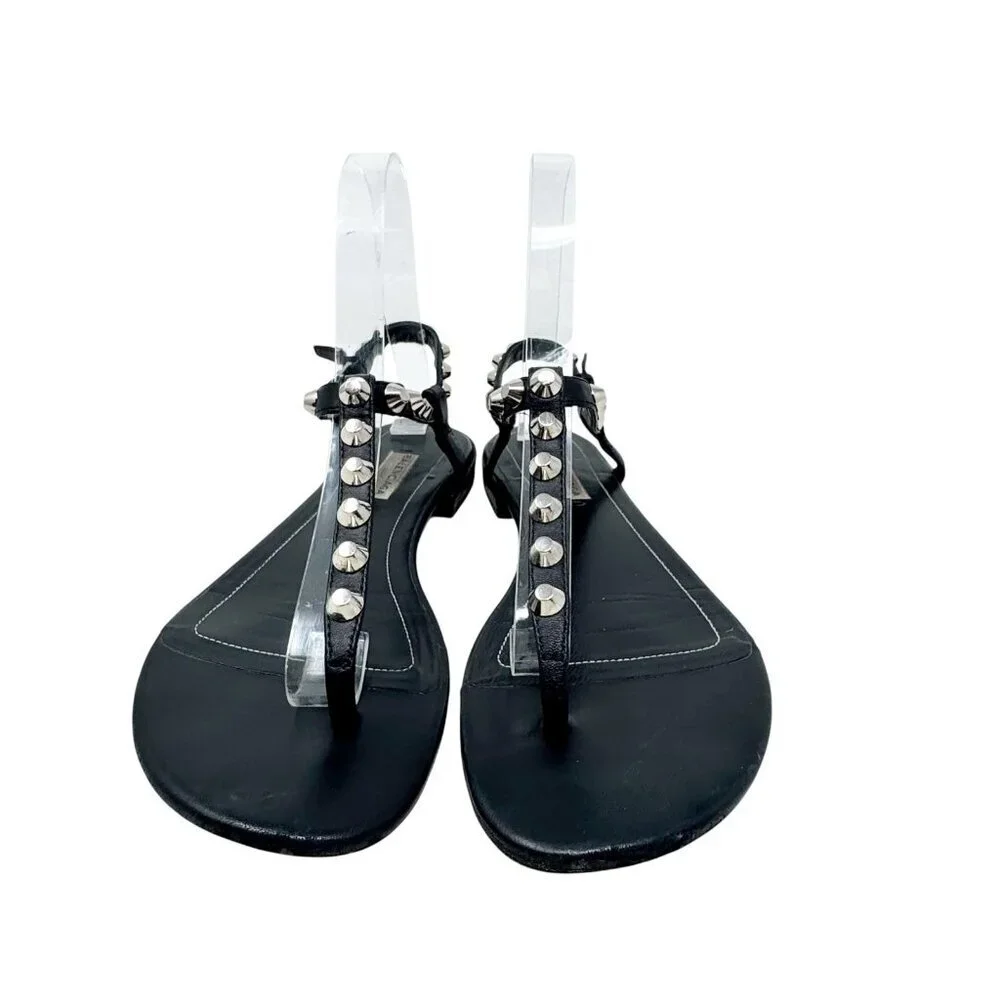Balenciaga Paris Moto Stud Ankle T Strap thong Sandals Black Leather 36.5 6.5 - Picture 3 of 13